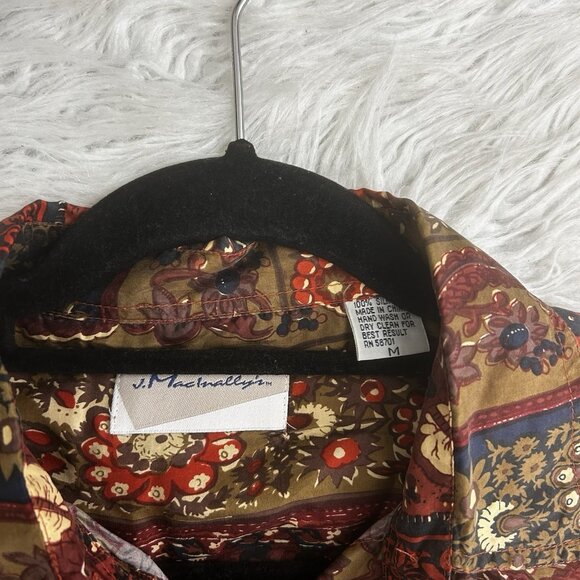 VtTG J. Maclnally’s Brown Colorful Fall Floral 100% Silk Blouse Shirt M Autumn - Picture 6 of 8